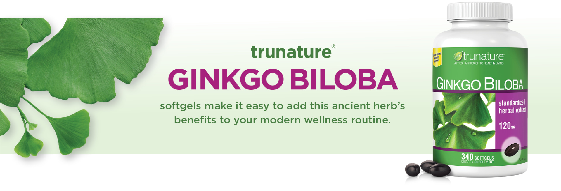 Hỗ trợ tăng cường sự tập trung và trí nhớ với Trunature Ginkgo Biloba 340 Softgels