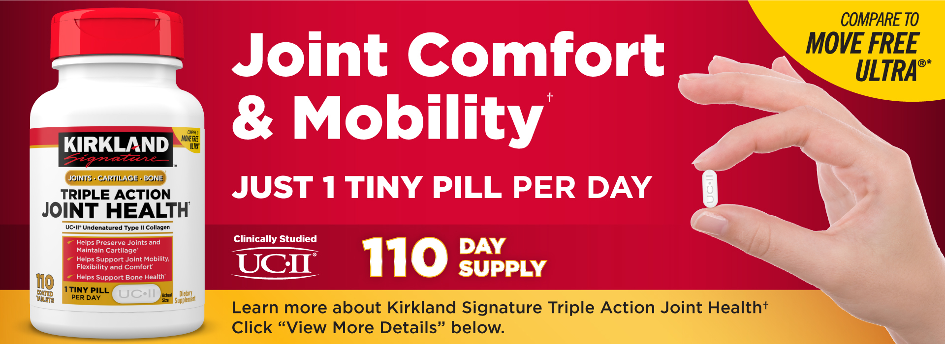 Duy trì sụn khớp và giảm đau các khớp với Kirkland Signature Triple Action Joint Health 110 Tablets