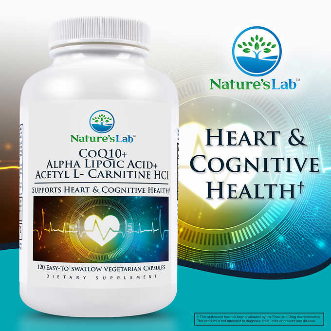 Hỗ trợ sức khoẻ của tim và nhận thức với Nature's Lab CoQ10 + Alpha Lipoic Acid + Acetyl L-Carnitine HCl 120 Capsules