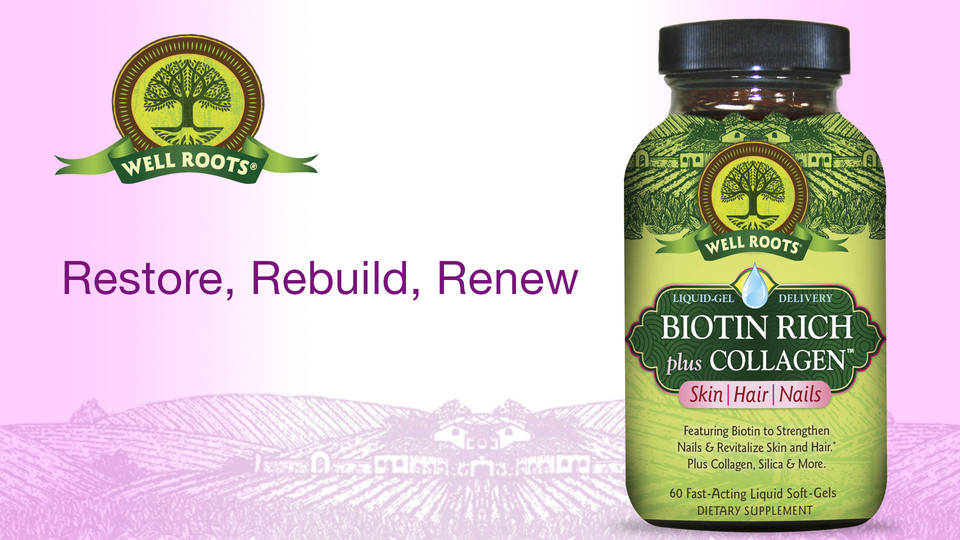 Hỗ trợ da tóc móng Well Roots Biotin Rich Plus Collagen 120 viên gel