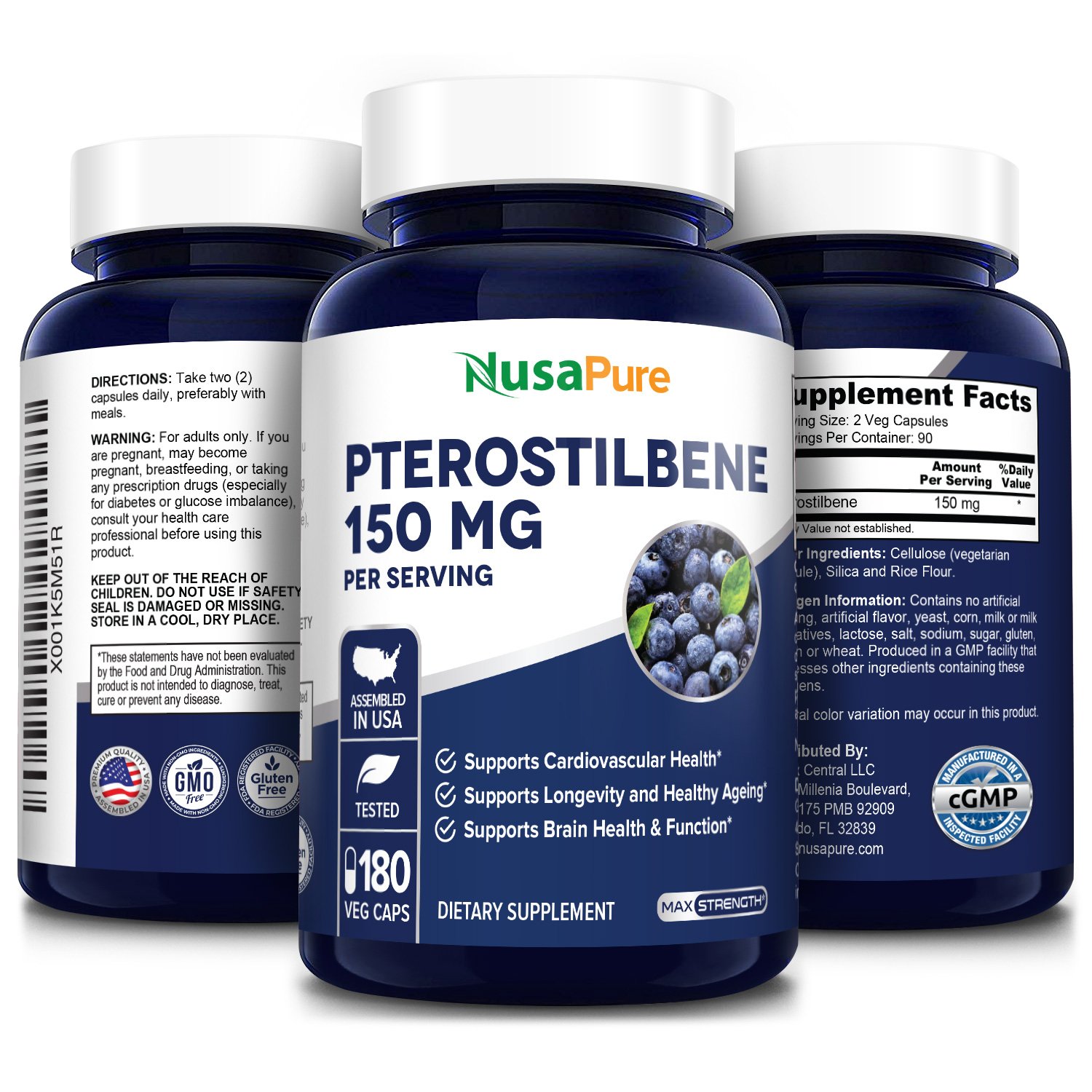 Hỗ trợ chống oxy hóa lành mạnh với Pterostilbene 150 mg 180 Caps