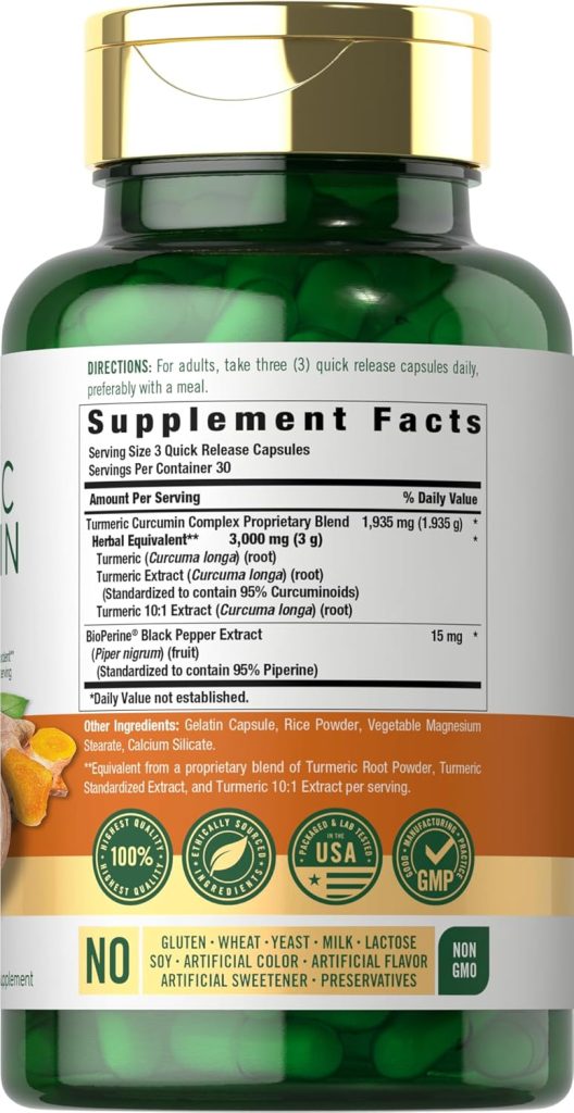 Giảm Đau và Hỗ trợ Khớp khỏe mạnh với Turmeric Curcumin 3000 mg 90 Capsules