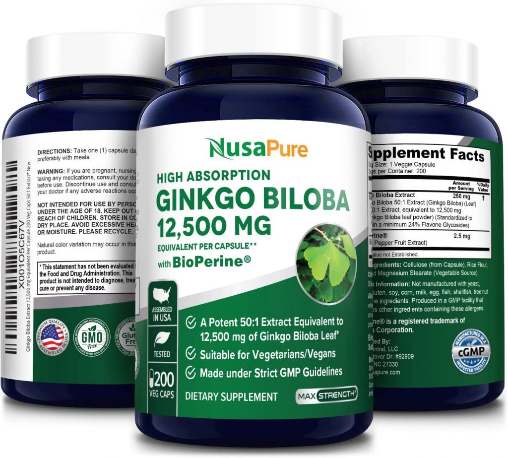 Hỗ trợ sức khỏe não khỏe mạnh với NusaPure Ginkgo Biloba Extract 12,500mg 200 Capsules