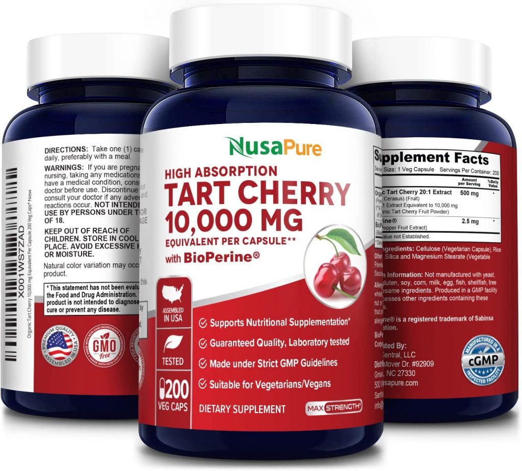 Hỗ trợ sức khỏe tim mạch và gout khỏe mạnh với Tart Cherry 10,000mg 200 Veggie Caps