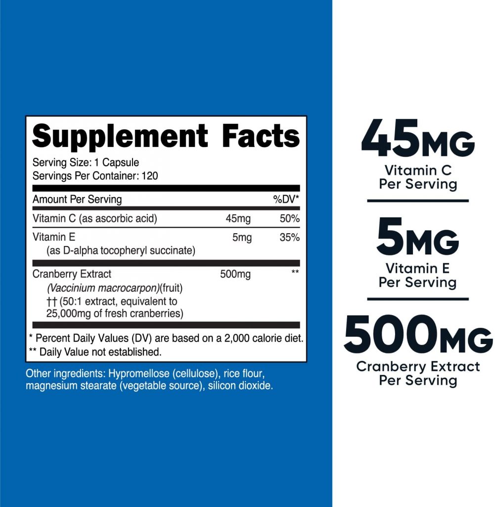 Chất chống oxy hóa từ nam việt quất với Nutricost Cranberry Extract 25,000mg with Vitamin C & Vitamin E 120 Capsules
