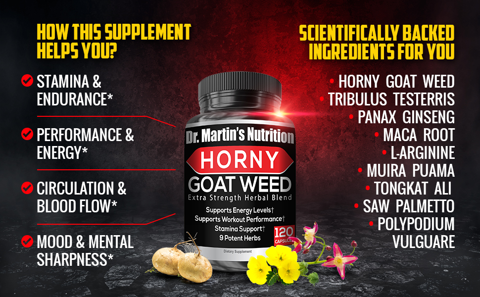 Hỗ trợ tăng năng lượng và cân bằng nội tiết tố với Dr Martin's Nutrition Horny Goat Weed 1000mg 120 Capsules