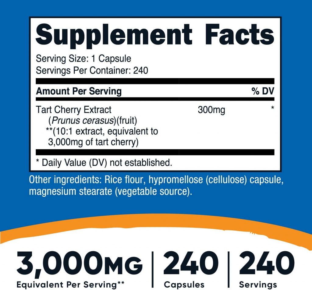 Chất chống oxy hóa từ quả anh đào với Nutricost Tart Cherry Extract 3000mg 240 Vegetarian Capsules