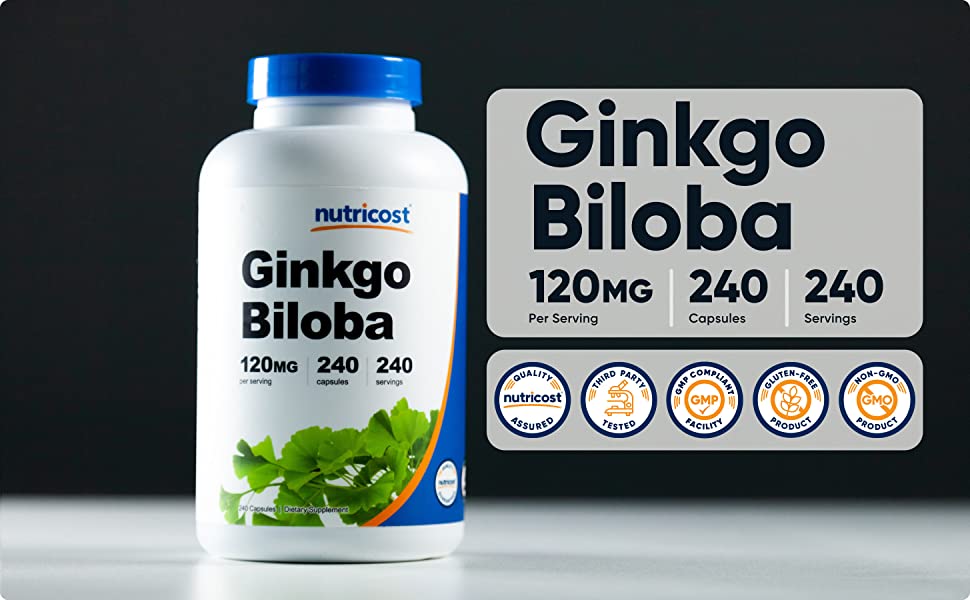 Hỗ trợ não khỏe mạnh với Nutricost Ginkgo Biloba 120mg 240 Capsules