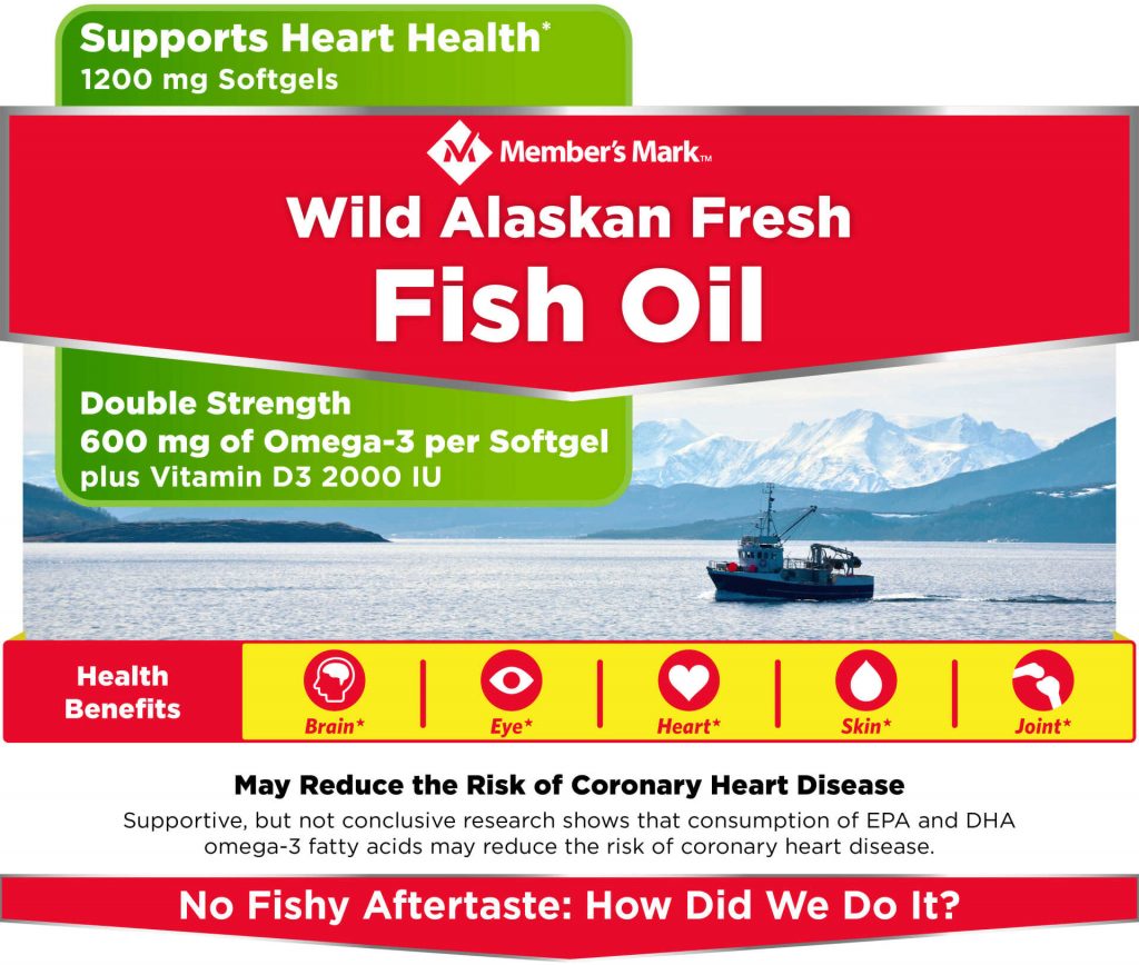Hỗ trợ sức khỏe tim mạch với Member's Mark Omega-3 600mg from Fish Oil with 50 mcg Vitamin D3 200 softgel