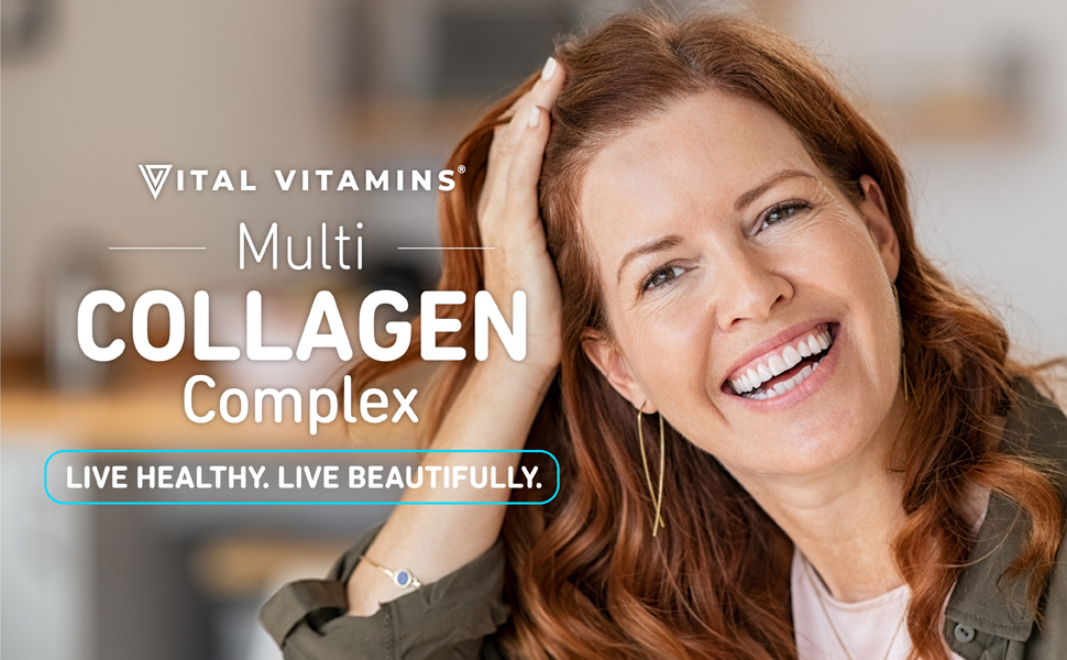 Hỗ trợ Tóc, Da, Móng, Khớp, Chống lão hóa & Tiêu hóa khỏe mạnh với Vital Vitamins Multi Collagen Complex Type I, II, III, V, X 150 Capsules