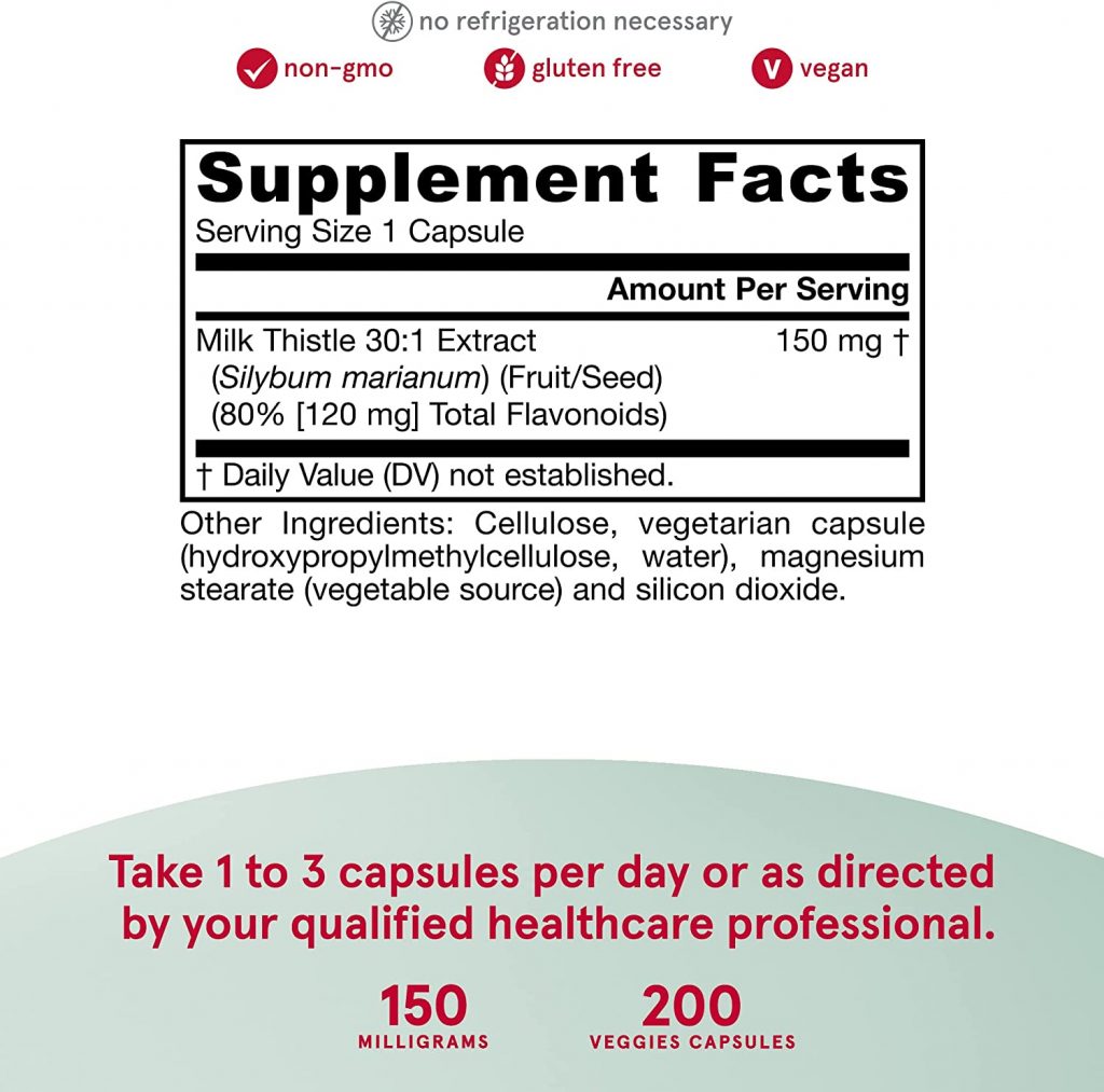 Hỗ trợ chức năng gan và Glutathione với Jarrow Formulas Milk Thistle 150 mg 200 Capsules