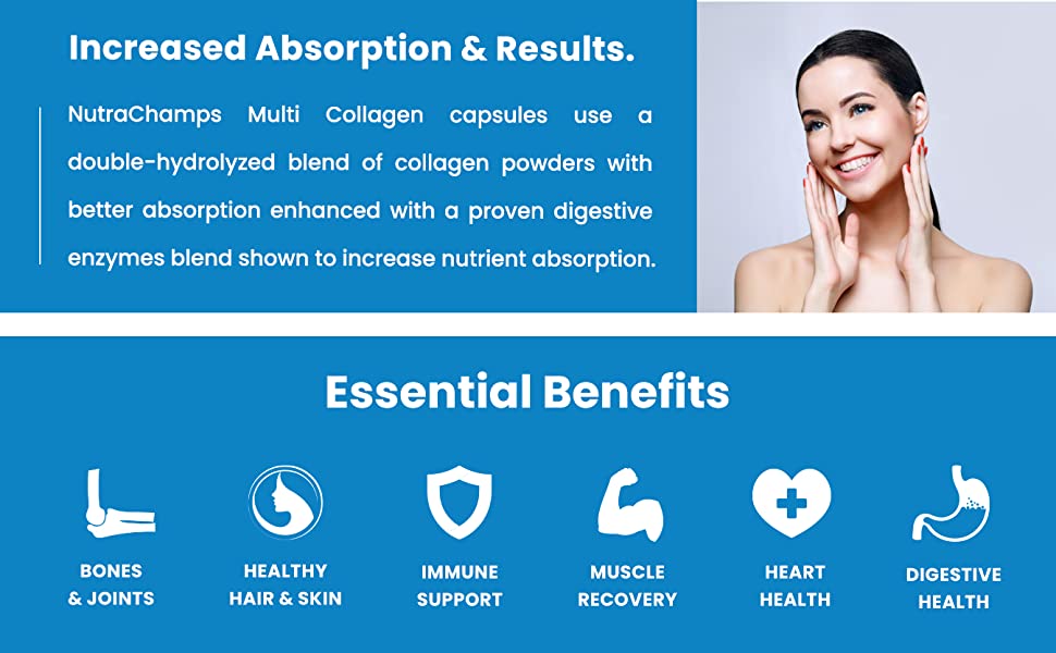 Hỗ trợ da, tóc, móng, khớp khỏe mạnh với NutraChamps Multi Collagen Pills Types I,II,III,V,X 90 Capsules