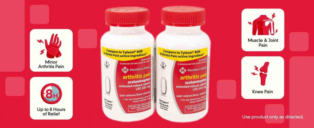 Hỗ trợ giảm đau hạ sốt, viêm khớp hiệu quả nhanh chóng với Member's Mark Arthritis Pain Acetaminophen, 650mg 200 Caplets