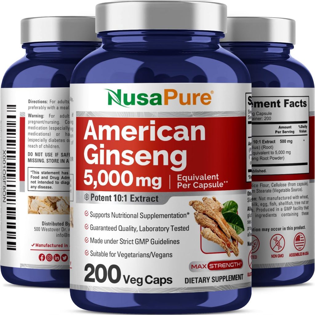 Bổ sung nhân sâm Mỹ hàng ngày với NusaPure American Ginseng 5000 mg - 200 Veggie Capsules