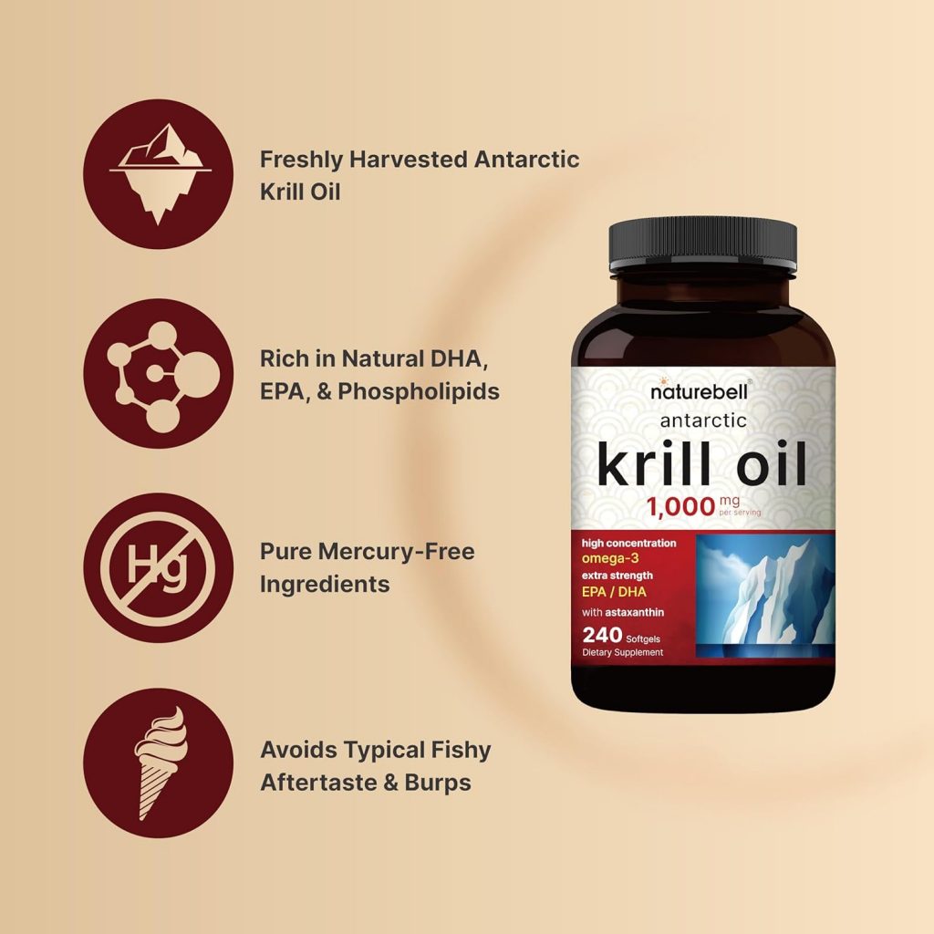 Hỗ trợ sức khỏe tim mạch với NatureBell Antarctic Krill Oil 1000mg 240 Softgels