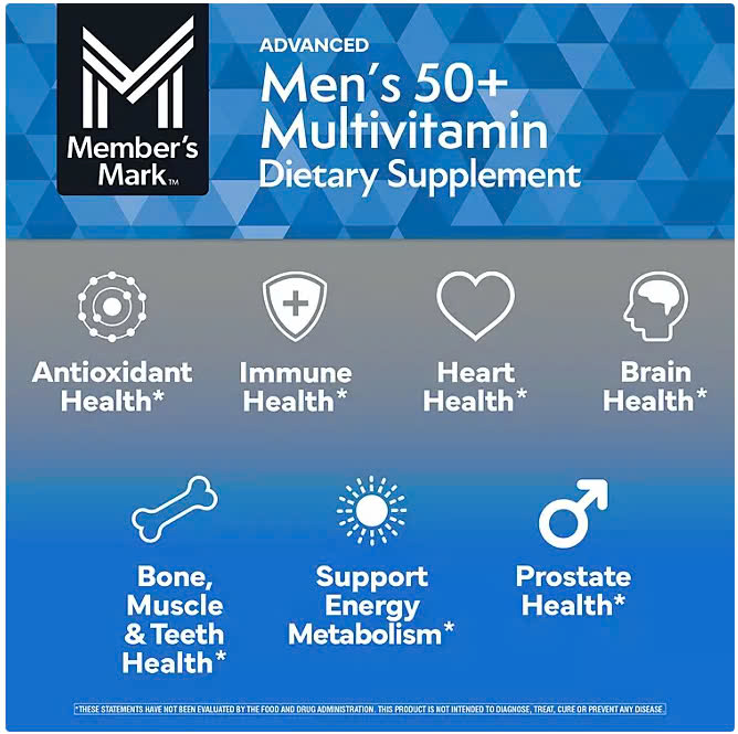 Viên uống bổ sung vitamin dành cho nam giới trên 50 tuổi của Member's Mark Advanced Men's 50+ Multivitamin 275 viên.