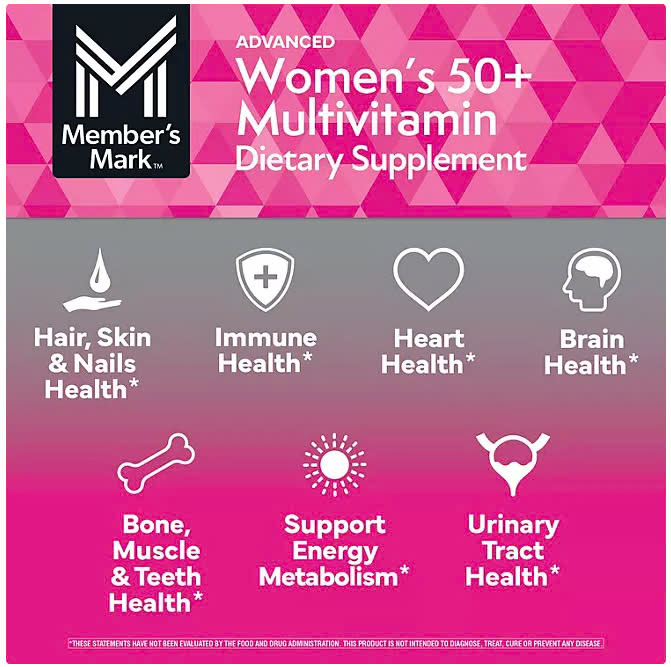 Viên uống bổ sung vitamin dành cho phụ nữ trên 50 tuổi của Member's Mark Advanced Women's 50+ Multivitamin 275 viên.