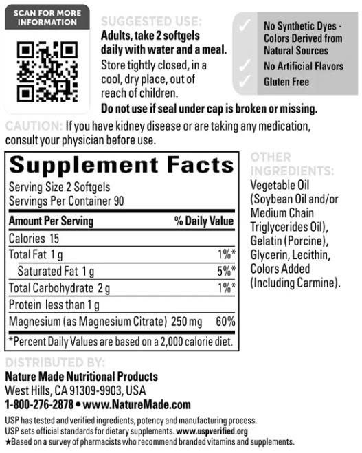 Hỗ trợ sức khỏe tim mạch và thư giãn cơ bắp với Nature Made Magnesium Citrate 250 mg 180 Softgels Hỗ trợ sức khỏe tim mạch và thư giãn cơ bắp với Nature Made Magnesium Citrate 250 mg 180 Softgels
