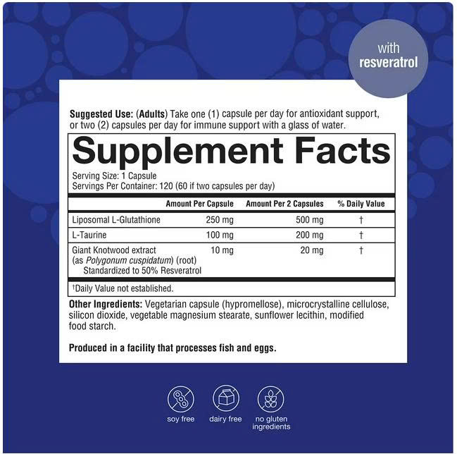 Chống oxy hóa và hỗ trợ sức khỏe tế bào lâu dài với Youtheory Liposomal Glutathione+ with Resveratrol 120 Capsules Chống oxy hóa và hỗ trợ sức khỏe tế bào lâu dài với Youtheory Liposomal Glutathione+ with Resveratrol 120 Capsules